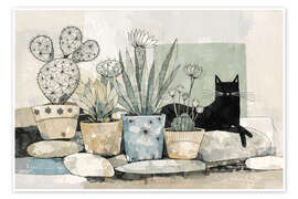 Wandbild Schwarze Katze und Kaktus - Anastasia Mamoshina