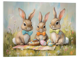 Acrylglasbild Niedliche Osterhasen beim Familienpicknick - TAlex