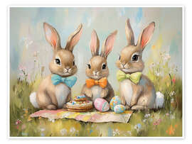Poster Niedliche Osterhasen beim Familienpicknick - TAlex