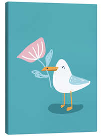 Leinwandbild Möwe Freja mit Blume - Julia Reyelt