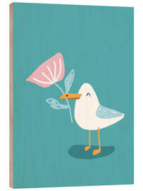 Holzbild Möwe Freja mit Blume - Julia Reyelt