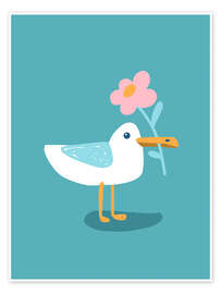 Wandbild Möwe Iduna mit Blume - Julia Reyelt