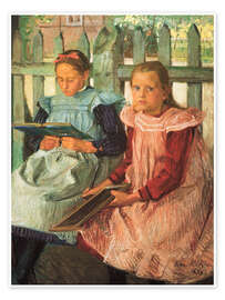 Wandbild Zwei Mädchen am Gartenzaun, 1904 - Franz Nölken