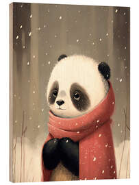 Wood print Panda in the snow - Bilge Paksoylu