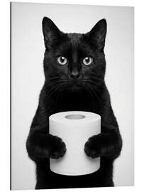 Print på aluminium Cat Holding Toilet Roll - Andreas Magnusson