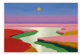 Wandbild Abstrakter Sonnenuntergang am Fluss - Anastasia Mamoshina