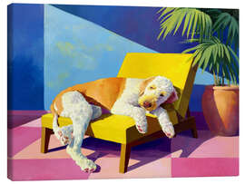 Lærredsbillede Relaxed Dog on the Yellow Sofa - Anastasia Mamoshina