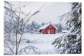 Acrylic print Winter landscape with house and forest in Äkäslompolo, Finland - Rico Ködder