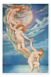 Poster Mondstrahlen, die ins Meer tauchen - Evelyn De Morgan