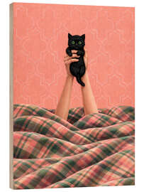 Holzbild In Bed With The Cat