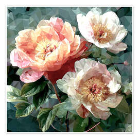 Poster Zarte rosa Pfingstrosen, Pfingstrosenstrauß - Maria Tuzhilkina