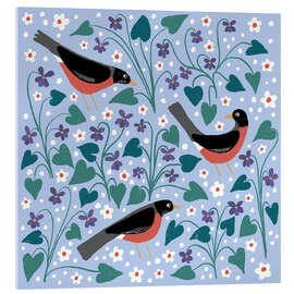 Acrylglasbild Rotkehlchen, Veilchen, Anemone, Vögel und Blumen - Nic Squirrell