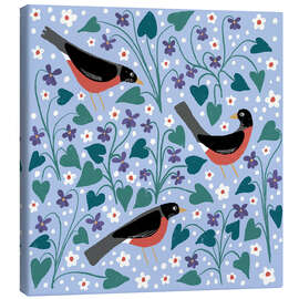 Leinwandbild Rotkehlchen, Veilchen, Anemone, Vögel und Blumen - Nic Squirrell