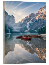 Stampa su legno Silence - Morning at Lake Prags, South Tyrol - Achim Thomae