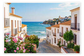 Poster Meerdorf mit weißen Häusern - Mango Art