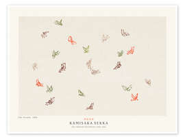 Wandbild Butterflies in Purple, Red &amp; Green - Kamisaka Sekka