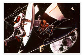 Wandbild NASA 1960er Illustration, Zwei Astronauten im Weltraum