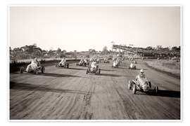 Poster Midget-Rennwagen bei einem Autorennen, 1940er