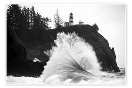 Wandbild Welle bricht über der Küste, Cape Disappointment, Oregon, USA