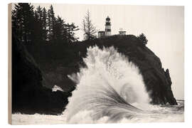 Holzbild Welle bricht über der Küste, Cape Disappointment, Oregon, USA