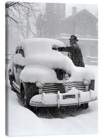 Canvas print 1940s vintage car after a snowfall