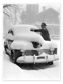 Poster 1940er Oldtimer nach einem Schneefall