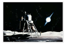 Wandbild Illustration von Mondlandefahrzeug und Astronauten