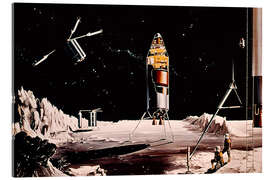 Acrylglasbild 1960er Fantasy-Illustration einer Mondlandung