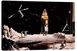Leinwandbild 1960er Fantasy-Illustration einer Mondlandung
