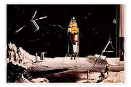 Wandbild 1960er Fantasy-Illustration einer Mondlandung