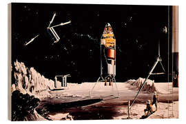 Stampa su legno 1960s fantasy illustration of a moon landing