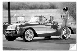 Sticker mural Carhop and Corvette convertible in a drive-in restaurant