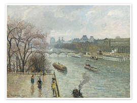 Wandbild Der Louvre, Regenwetter am Nachmittag - Camille Pissarro