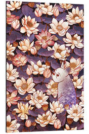 Tableau en aluminium French Bulldog and lotus flowers - syntetyc