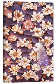 Tableau sur toile French Bulldog and lotus flowers - syntetyc