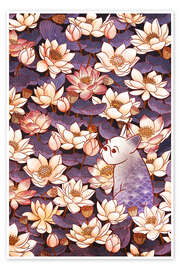 Wandbild Französische Bulldogge und Lotusblumen - syntetyc