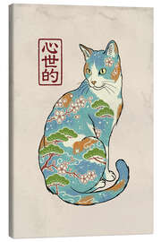 Leinwandbild Blaue Blumenkatze - syntetyc