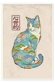 Wandbild Blaue Blumenkatze - syntetyc