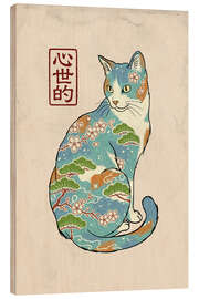 Holzbild Blaue Blumenkatze - syntetyc