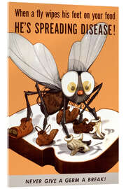 Tableau en verre acrylique When a fly wipes his feet on your food he's spreading disease, 1944 - Vintage Advertising Collection