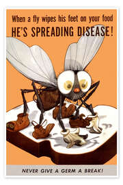Wall art print When a fly wipes his feet on your food he's spreading disease, 1944 - Vintage Advertising Collection