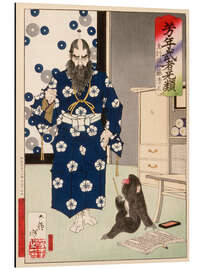 Print på aluminium Kazuenokami Katō Kiyomasa and Monkey with Writing Brush - Tsukioka Yoshitoshi