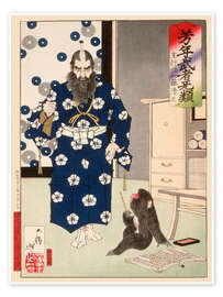 Poster Kazuenokami Katō Kiyomasa und ein Affen mit einem Pinsel - Tsukioka Yoshitoshi