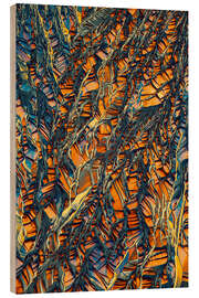 Holzbild Kristallwelt - Goldene Kristalle aus Beta-Alanin - Jaroslaw Blaminsky