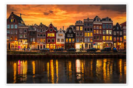 Wandbild Amsterdamer Häuser im farbenprächtigen Sonnenuntergang - George Pachantouris