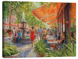 Lærredsbillede Promenade with Cafe and Fountain - Paul Simmons