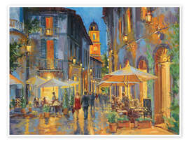 Wandbild Straßencafés bei Nacht - Paul Simmons