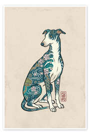 Wandbild Greyhound cherry blossom - syntetyc