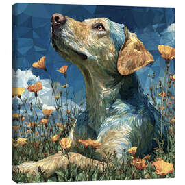 Leinwandbild Porträt eines Hundes auf einer Blumenwiese - Maria Tuzhilkina