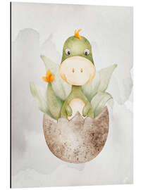 Aluminium print Cute Baby Dinosaur Hatching from Egg - nobelart
